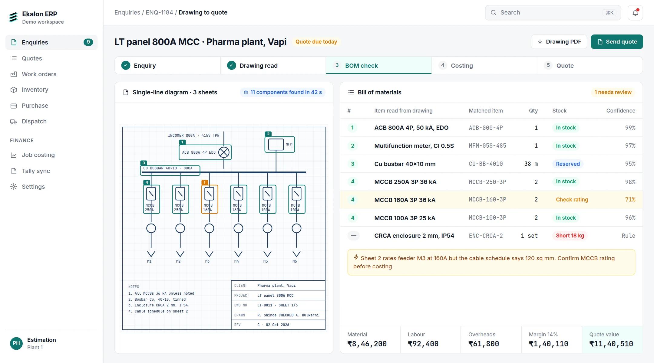 Ekalon ERP screen with demo data